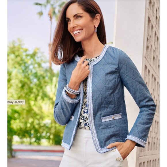 Talbots Fringe Quilted Chambray Jacket - Size 8 - Picture 7 of 7